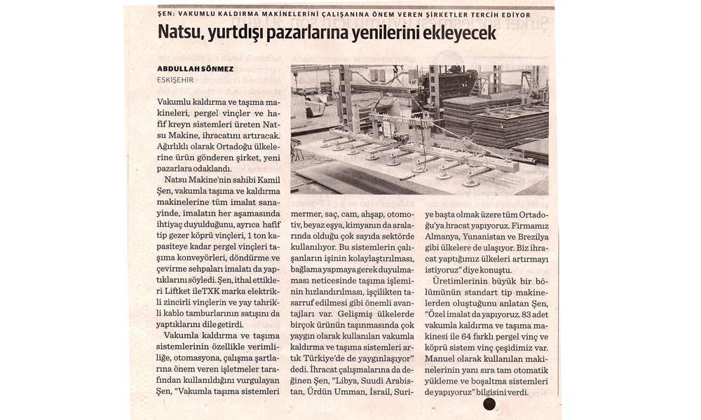 Natsu, sac yükleme - boşaltma makineleri imal etti
